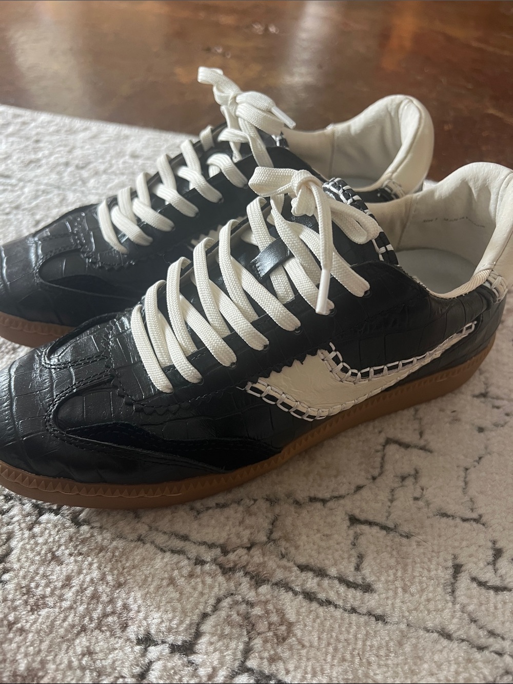 Dolce Vita Black Croc-Embossed Sneakers with White Accents and Gum Sole